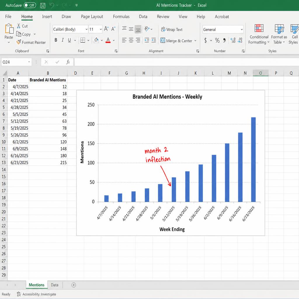 Bar chart of branded AI mentions climbing week over week
