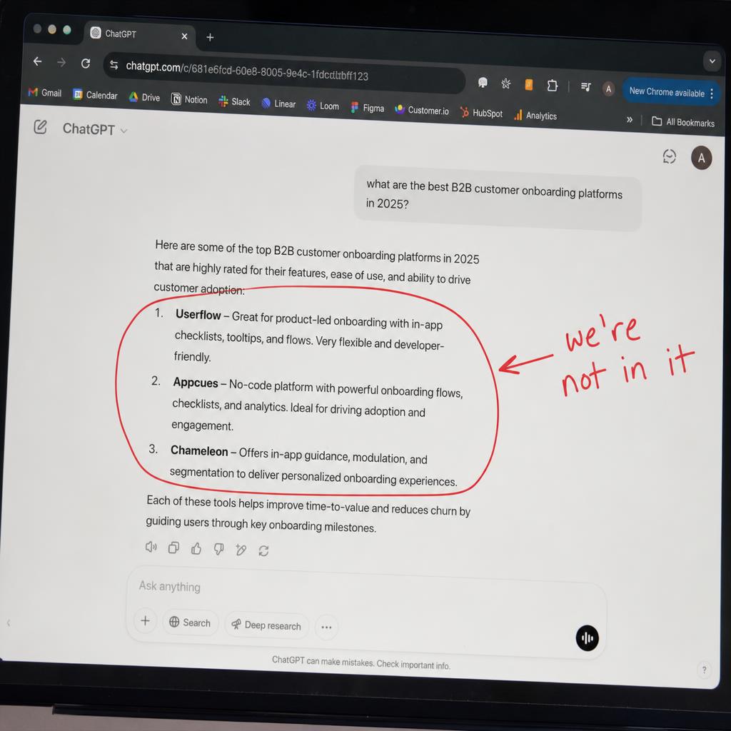 ChatGPT answer listing three competitors — the client is not on the list