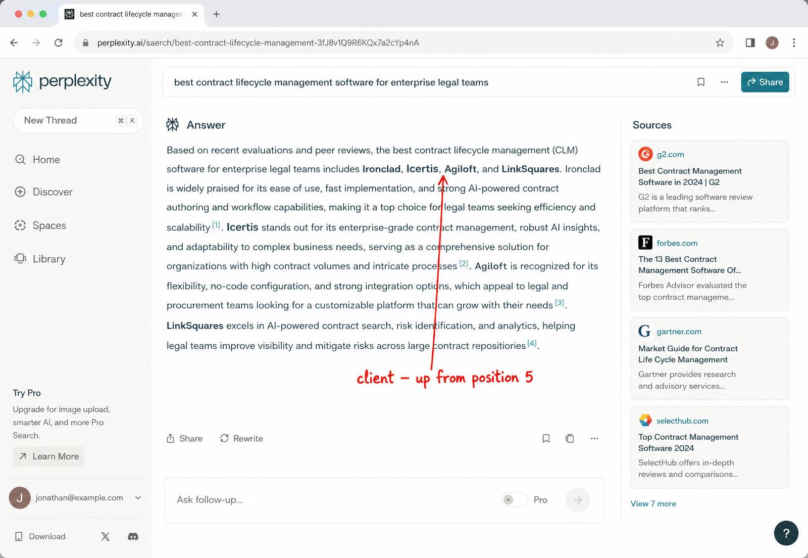 Perplexity answer citing the client alongside category leaders