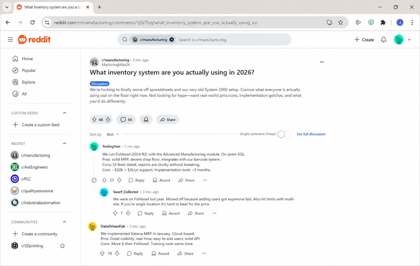 Illustration of a community discussion thread naming vendors in a category